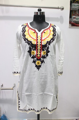 Cotton Designer Kurti - Full Sleeves, Medium to Extra Large Sizes | White and Black Embroidered Ethnic Wear for All Seasons and Summer
