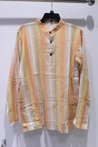 Full Sleeves Kurta - 100% Cheese Cotton, Striped Pattern, Yellow and White | Anti-Wrinkle, Breathable, Long Sleeves, Modern Style, Available in Multiple Sizes