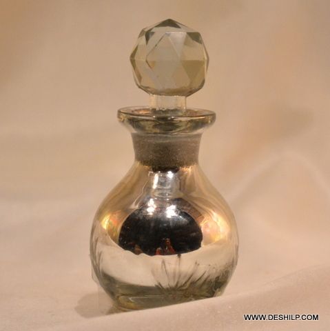 SILVER PERFUME BOTTLE, GLASS PERFUME BOTTLE AND DECANTER