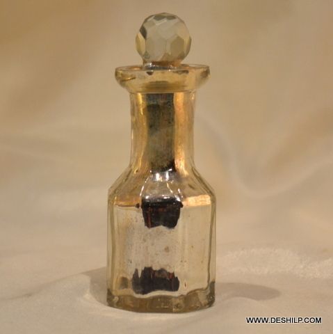 SILVER GLASS PERFUME BOTTLE GOLDEN COLOR