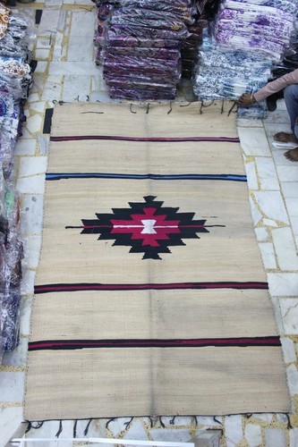 Cotton Diamond Dari Rug - 24 Inch, Cream and Red Striped Pattern | Woven Cotton, Lightweight Design for Home, Hotel, and Outdoor Use