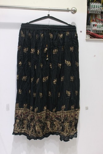 Cotton Crepe Elastic Skirt - Cool Dry, Quick Dry, Washable | Printed Pattern, Casual Dress, Available in Black, Multiple Sizes
