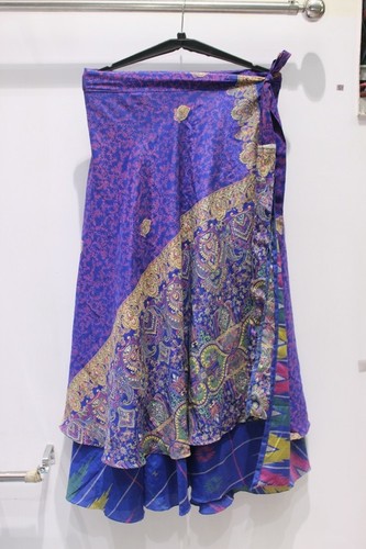 Blue And Cream Silk Rapron Skirt