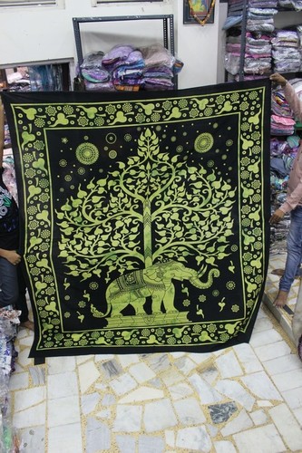 Green And Black Elephant Wall Hanging Tapestry/ Double Bed Sheet