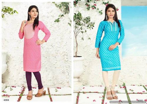 Sky Blue Printed Cotton Kurti