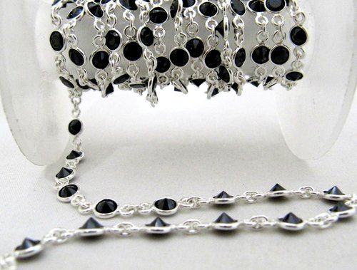 Sliver Black Round  Zircon Connector Chain