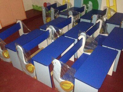 White & Blue Play School Bench