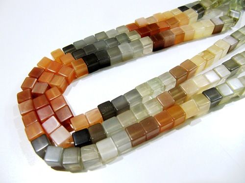 Multi Moonstone Faceted Cube Beads