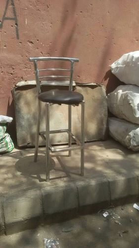 Silver & Brown Aluminum Stool