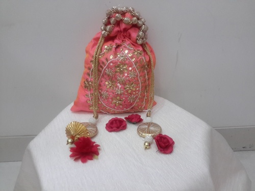 Peach Gota Potli With Pearl Work
