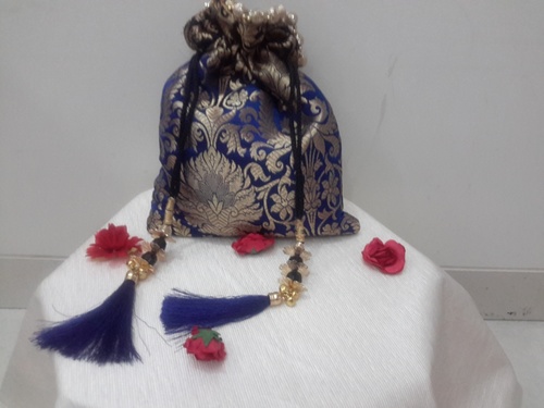 Round Purple Brocade Potli
