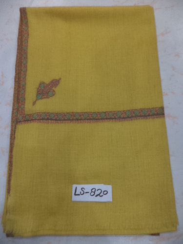 Yellow Pure Pashmina Needle Work Hashi Dar Shawl