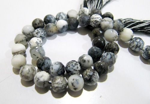 Natural Dendrite Opal Round Faceted 5-6mm Strand 10''long