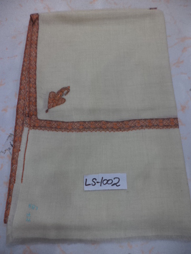 Pure Pashmina Shawl - 100x200 cms, Cream Color, Hand Woven with Sozni Work Embroidery, Perfect for Weddings