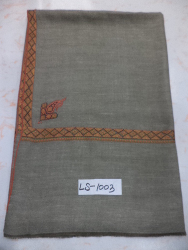 Grey Pure Pashmina Needle Work Hashidar Shawl