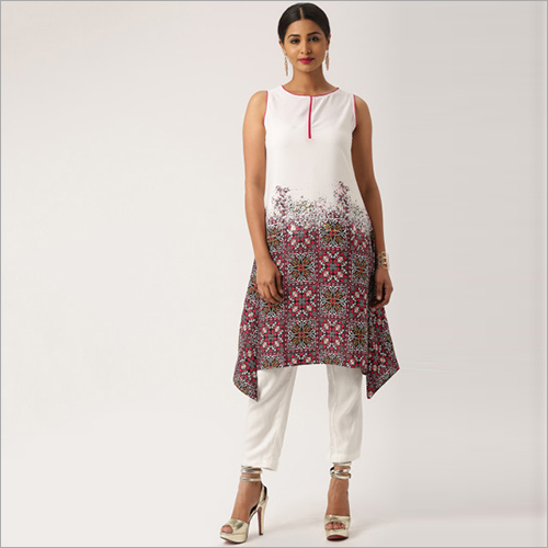IMARA Women Off White Printed A Line Kurta