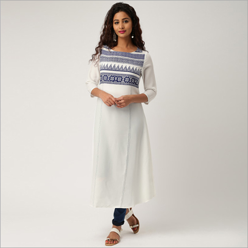 IMARA Women White Solid A Line Kurta