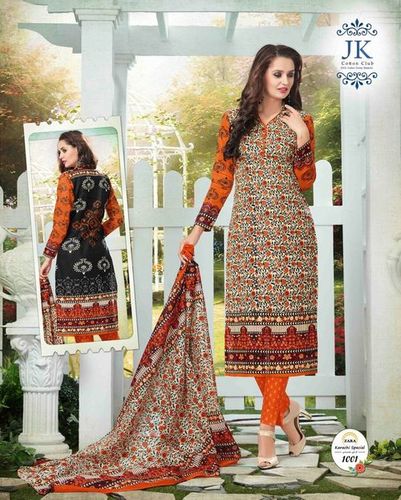 COTTON PRINTED DRESS MATERIALS JK ZARA VOL-1 - Cotton, 2.5m Top, 2m Bottom, Beige | Stylish Design, Vibrant Colors, Durable, Unstitched, 12 Pieces