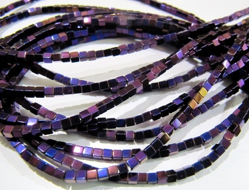 Hematite Cube Beads Purple Amethyst Color