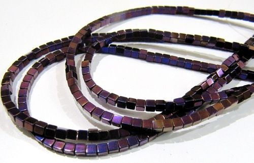 Purple Natural Hematite Cube Beads