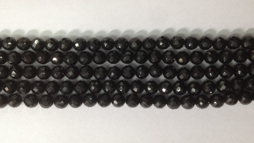 Black Spinel Faceted Round Beads - Stone Material, 8mm Size, Elegant Black Color