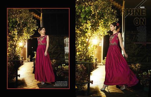 Maroon Silk Slub Satin Evening Gown - Size S to XXL | Sleeveless, Full Flair Design with Embroidery Work and Crepe Lining