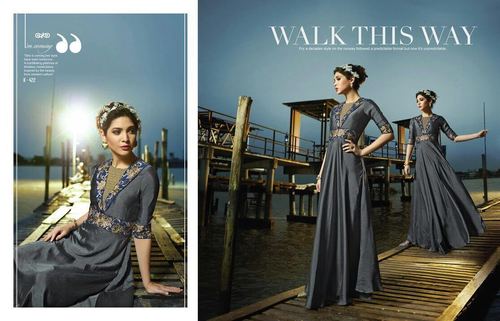 Grey Latest Ladies Party Wear Gown