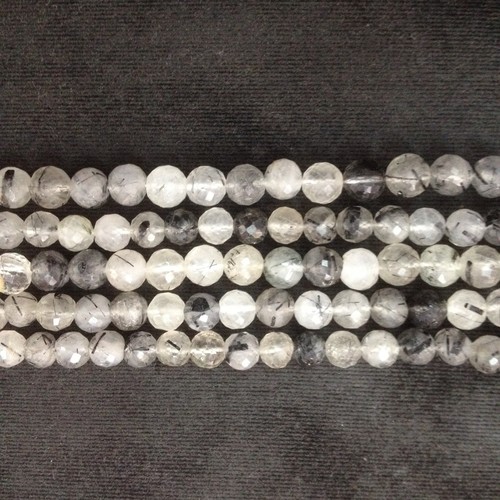Tourmalated Quartz Beads - Faceted Round Style | Natural Stone Material, Elegant Design