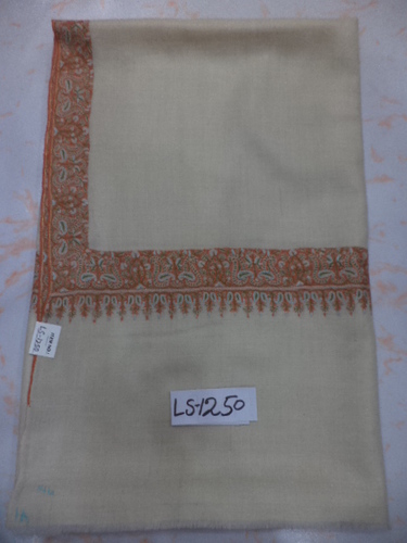Cream Pure Pashmina Needle Work Neamdour Shawl