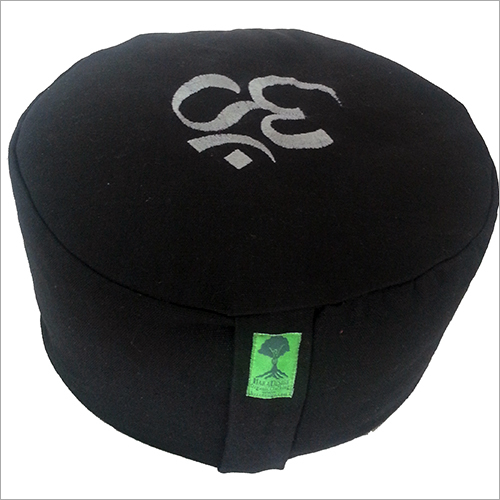 All Zafu Cushion Round Aum Embroidered With Buckwheat Filling Black Side