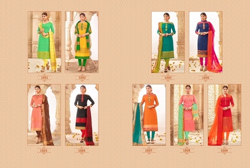 Green & Yellow Khadi Silk Dress Material