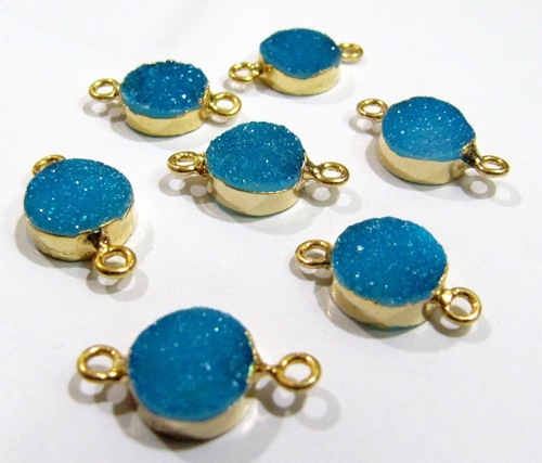 Natural Blue Color Drusy Round Connectors