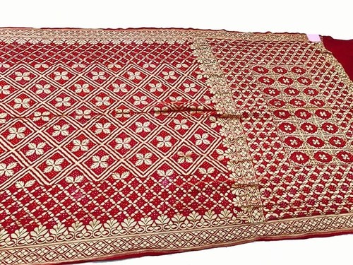 Silk Maroon Handloom Banarasi Bandhani Pure Georgette S