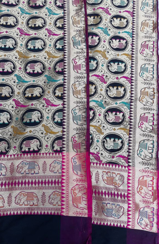 Dry Cleaning Black Handloom Banarasi Georgette Silk Dupatta