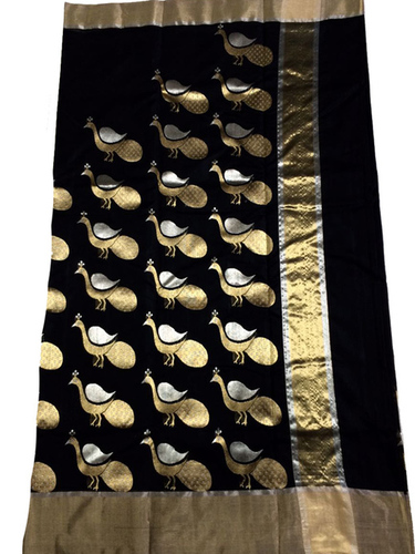 Black Handloom Chanderi Cotton Silk Saree