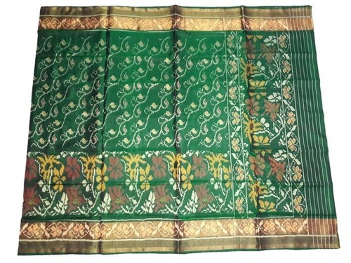 Green Handloom Patola Single Ikat Pure Silk Saree