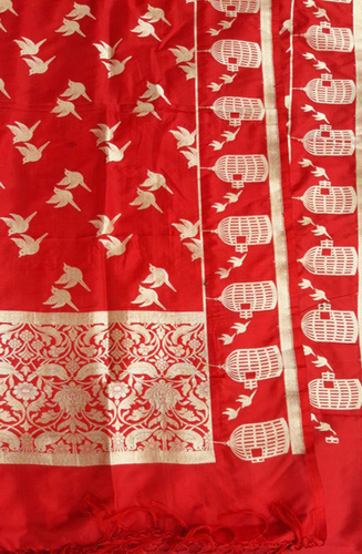 Dry Cleaning Red Handloom Banarasi Pure Silk Dupatta