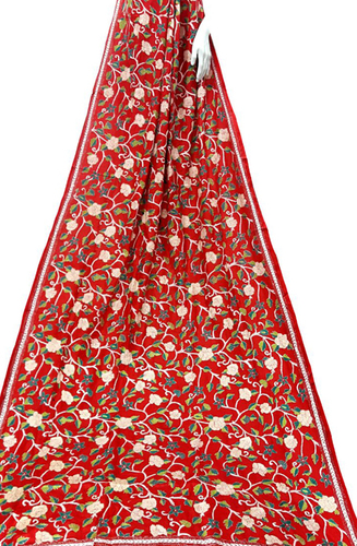 Multicolor Pure Silk Kantha Dupatta - 2.5 Meters, Hand Embroidered Fabric with Exquisite Threadwork and Elegant Texture