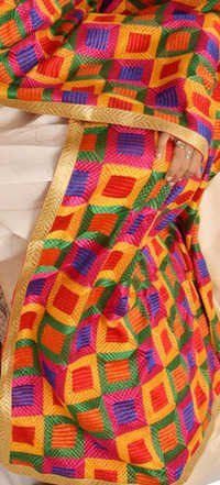 Multicolor Phulkari Semi Georgette Dupatta Decoration Material: Paint