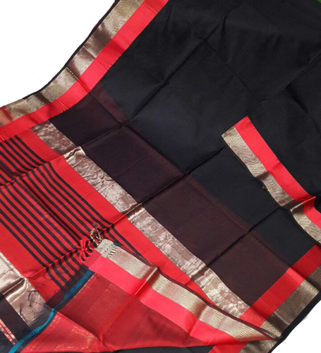 Black Handloom Maheshwari Cotton Silk Saree