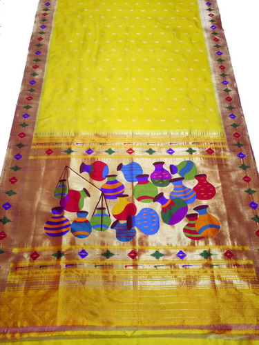 Yellow Handloom Paithani Pure Silk Saree