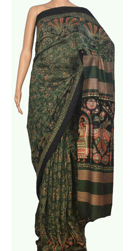 Green Handloom Bhagulpur Tussar Silk Saree