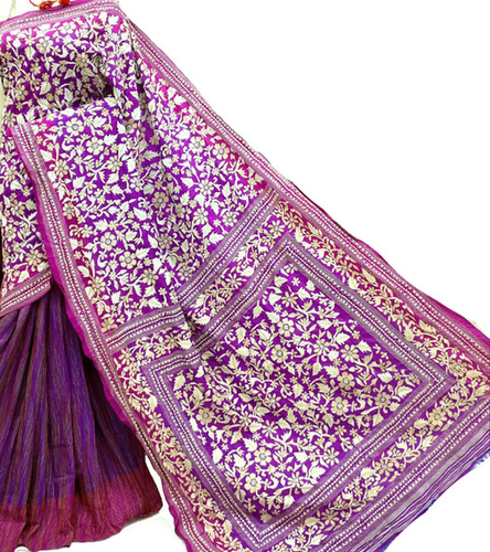Purple Pure Silk Hand Embroidered Kantha Saree