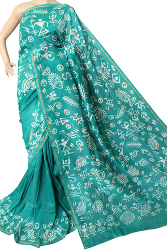 Blue Hand Batik Murshidabad Silk Saree