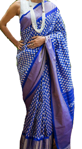 Blue Handloom Ikat Pure Silk Saree