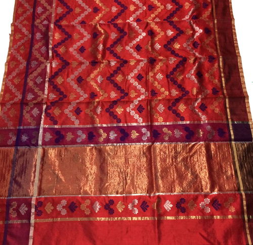 Red Handloom Chanderi Pure Silk Saree