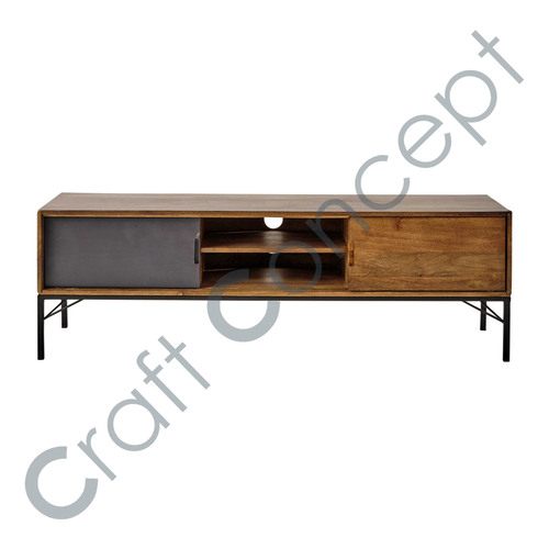 Mango Wood TV Cabinet - Tinted Mango Wood, 2 Niches & 2 Sliding Doors | Eco-Friendly, Retro Style, Part of Arty Range, Ample Storage Solutions