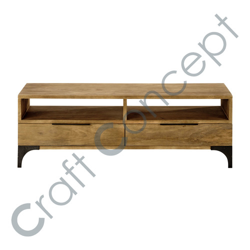 Mango Wood TV Cabinet - Solid Mango, Patinated Iron Feet | Eco-Friendly, No Assembly Required, Antique Finish, Contemporary Design