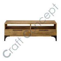 Mango Wood Tv Cabinet - Solid Mango, Patinated Iron Feet | Eco-friendly, No Assembly Required, Antique Finish, Contemporary Design