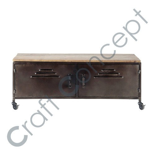 TV STAND WITH CASTERS BLACK METAL